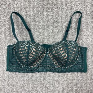Adore Me Bra Womens 38C Green Lace Balconette Lightly Lined Underwire Longline